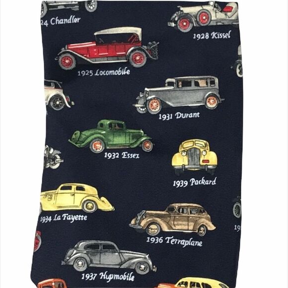 Alynn Antique Cars Tie Navy Blue - Picture 2 of 6